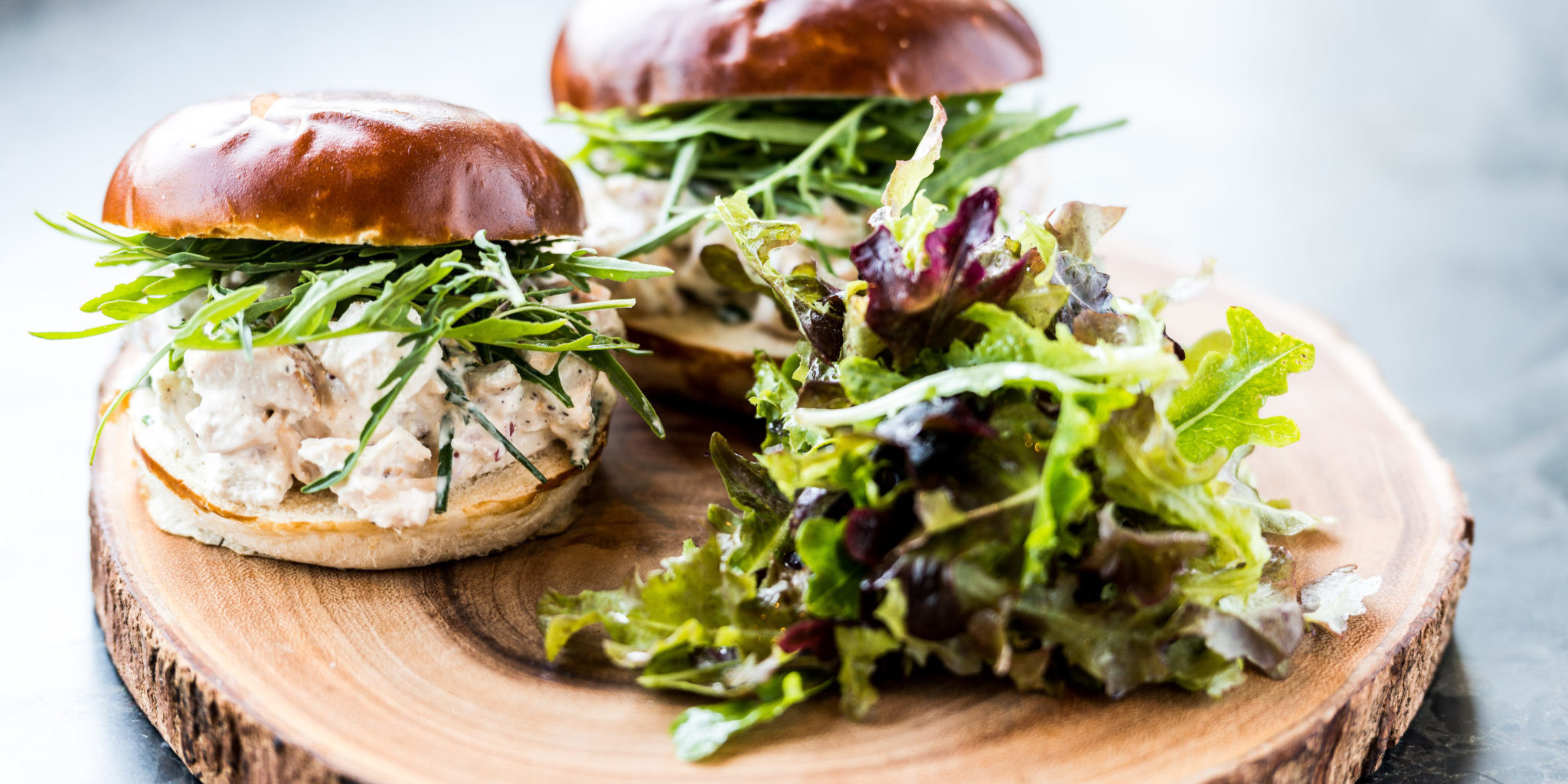 Grill Chicken Salad on Pretzel Bun2