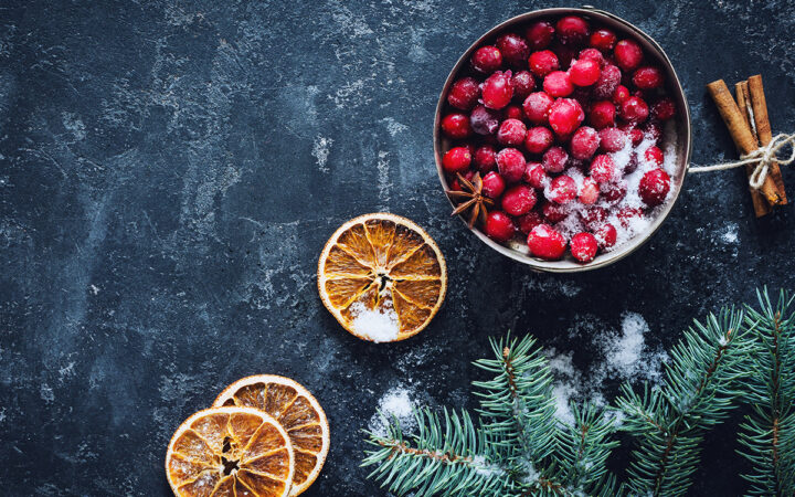 Christmas background, Winter background decoration: frozen cranb