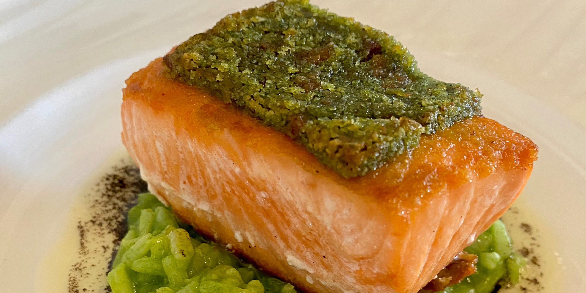 Bacon crust salmon.
