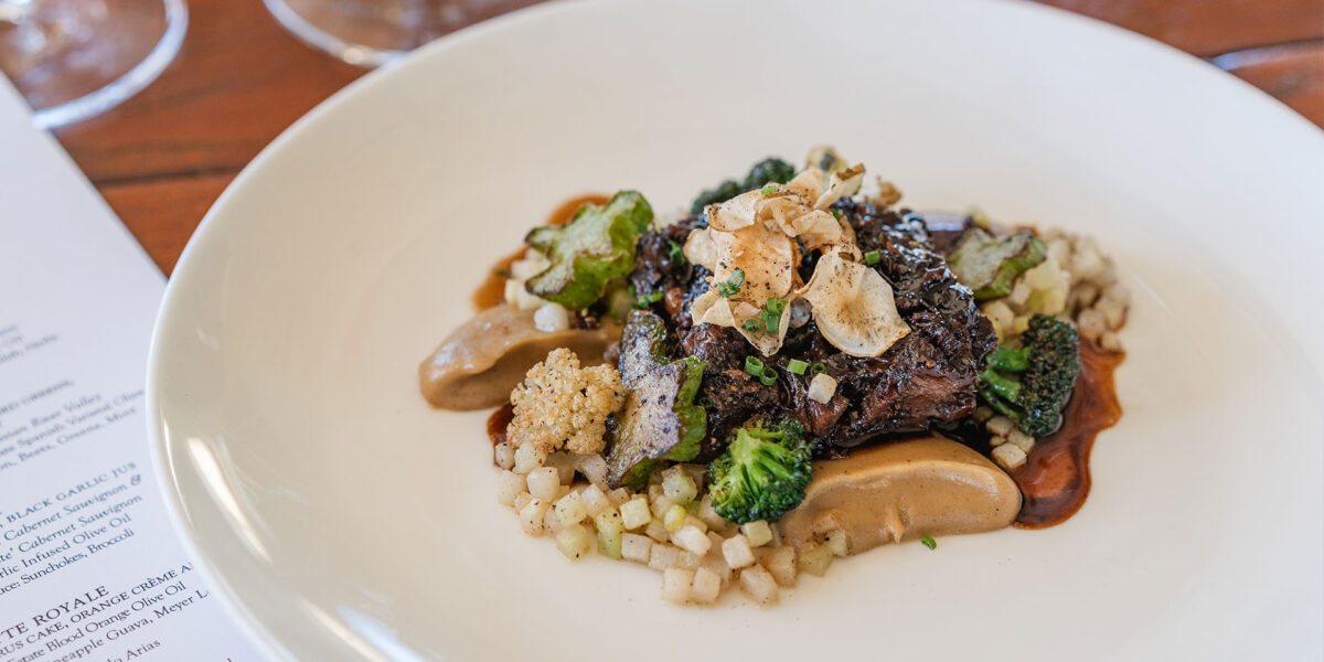 Beef with Garlic Jus, Sunchoke, Broccoli