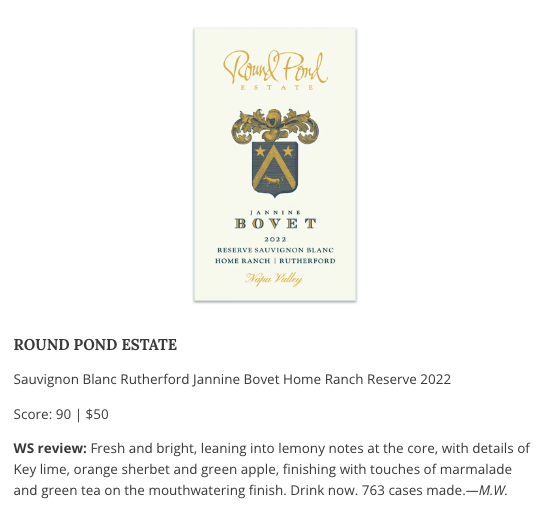 Elegant wine label featuring the Round Pond Estate crest and vineyard name.