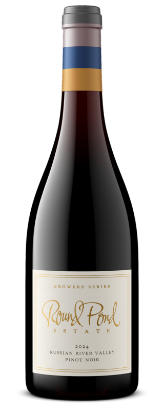 Elegant bottle of Round Pond Estate 2024 Russian River Valley Pinot Noir with a sleek label.
