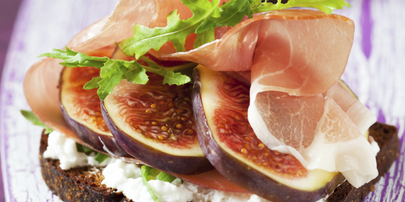 Figs, ricotta, and prosciutto on crostini.